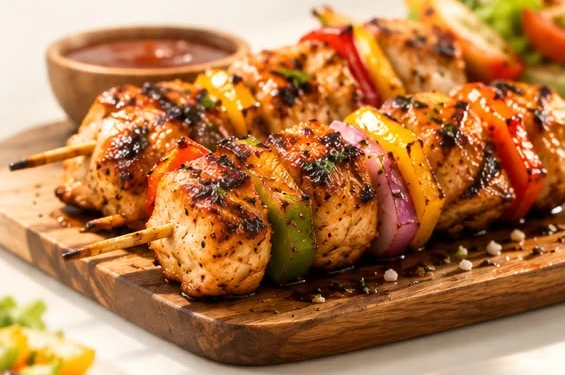 Brochette de poulet grillée aux poivrons